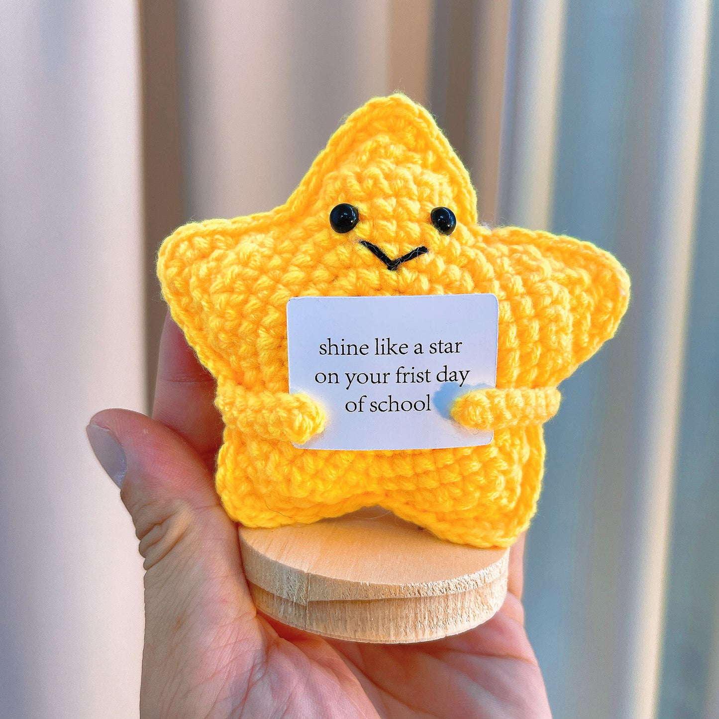 Crochet Star and Moon with Customizable Text, First Day of School Card, Nursery, Kindergarten Graduation Gift, Back to School, Teacher Student Gift