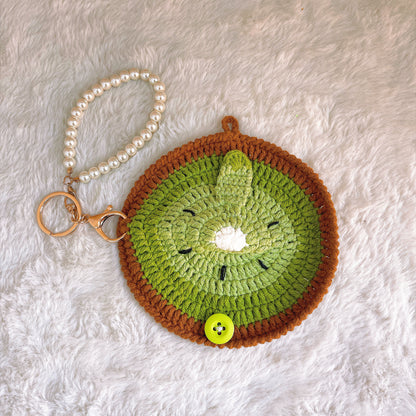 Handmade Crochet Sunglasses Pouch Bag, Fruit-Shaped Eyeglass Case Cover (Watermelon/Kiwi), Cute Keychain Purse for Women, Travel Pouch for Glasses/Phone/Makeup, Bag Charm Hanging Decor, Stocking Stuffer Gift for Her