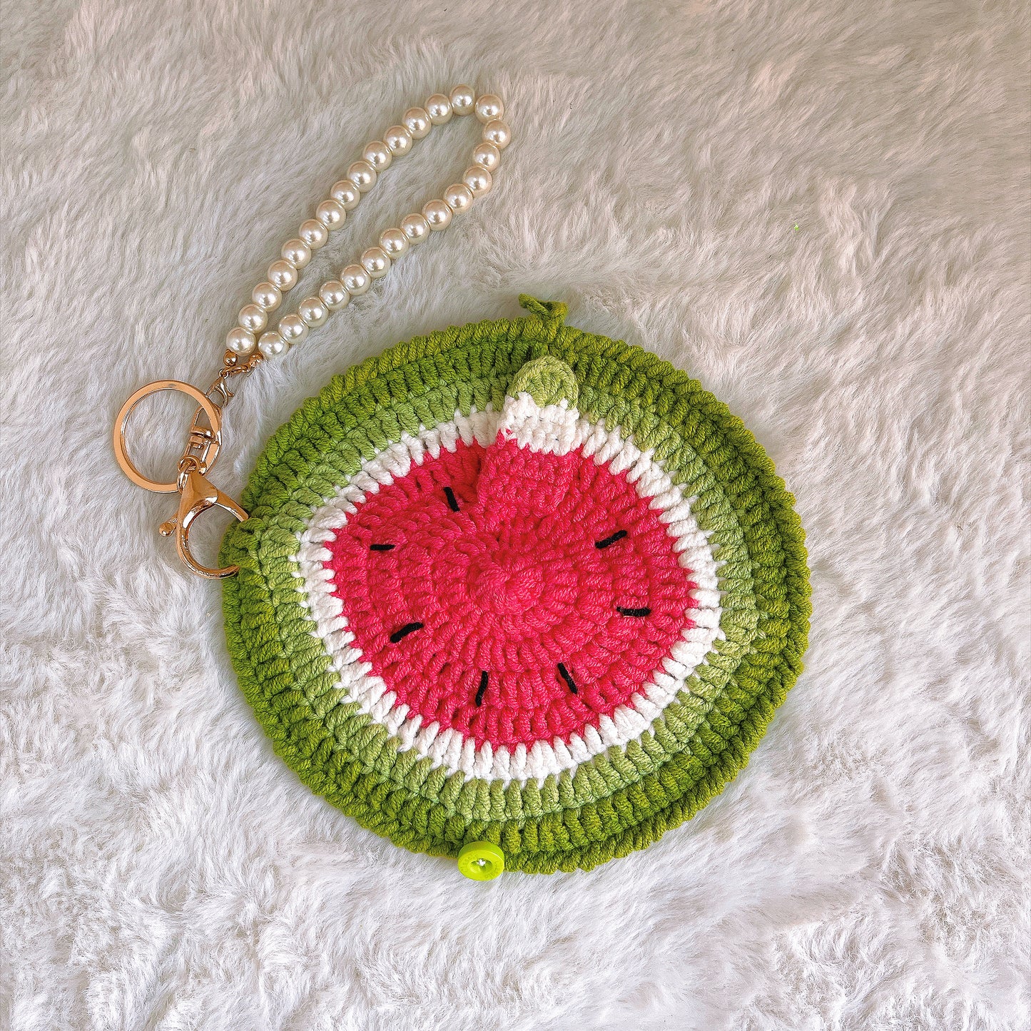 Handmade Crochet Sunglasses Pouch Bag, Fruit-Shaped Eyeglass Case Cover (Watermelon/Kiwi), Cute Keychain Purse for Women, Travel Pouch for Glasses/Phone/Makeup, Bag Charm Hanging Decor, Stocking Stuffer Gift for Her
