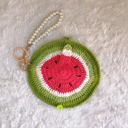 Handmade Crochet Sunglasses Pouch Bag, Fruit-Shaped Eyeglass Case Cover (Watermelon/Kiwi), Cute Keychain Purse for Women, Travel Pouch for Glasses/Phone/Makeup, Bag Charm Hanging Decor, Stocking Stuffer Gift for Her