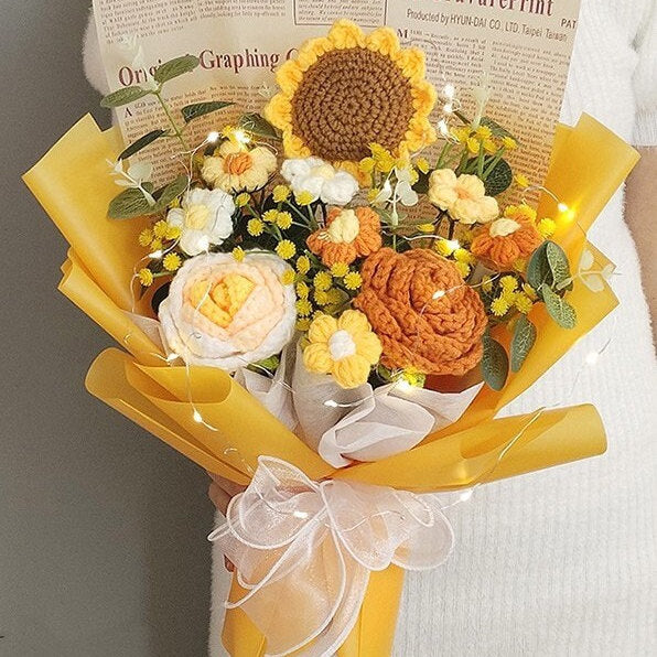 Handmade Crochet Sunflower Bouquet Arrangement