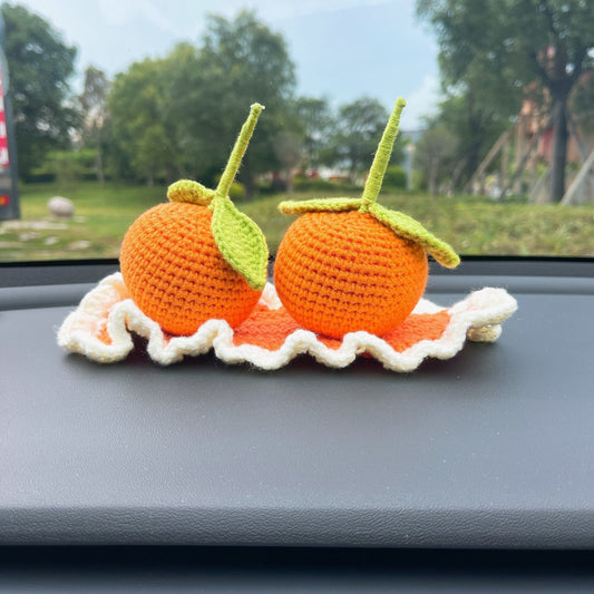 Everlasting Tangerine Crochet Ornament, Festive Decor, Chinese New Year, Good Fortune, Desktop Display, Car Ornament, Dashboard Decoration