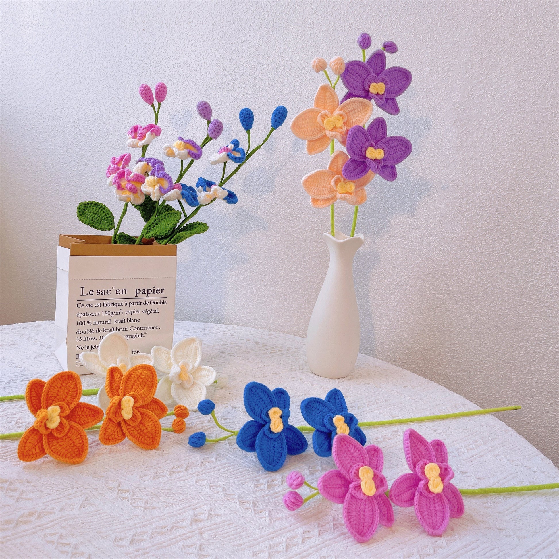 Handmade Phalaenopsis Orchid Stake for Home Decoration and Plant Support - Crochet Yarn Craft, Indoor Decor, Unique Gifts, Crochet Bouquet