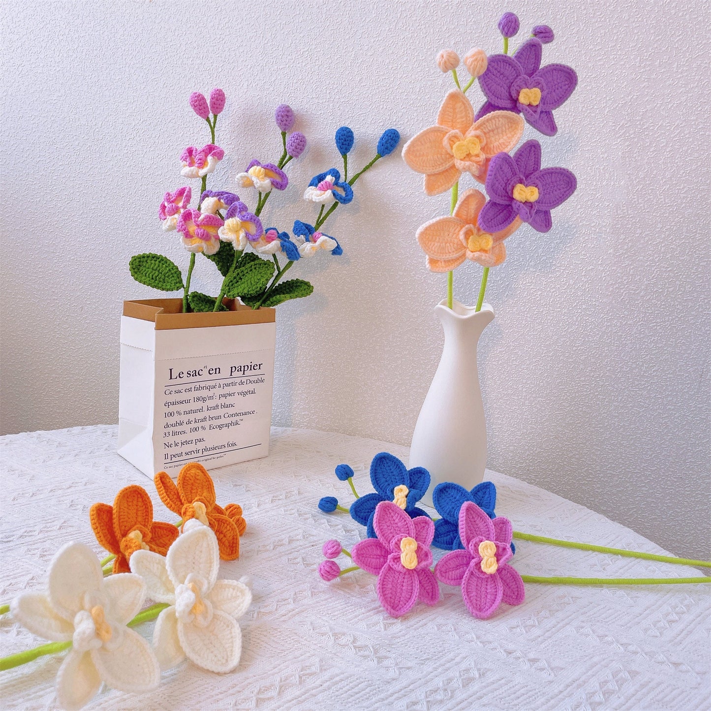 Handmade Phalaenopsis Orchid Stake for Home Decoration and Plant Support - Crochet Yarn Craft, Indoor Decor, Unique Gifts, Crochet Bouquet